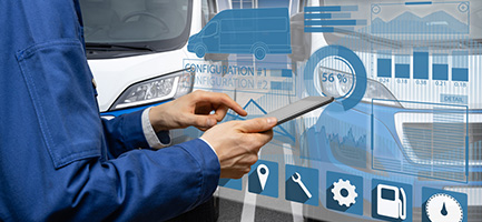 driver using phone for fleet logistics management